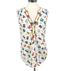 ModCloth Zodiac Print Sleeveless Blouse White Multicolor Size Large